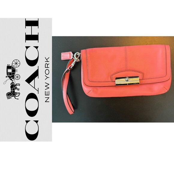 COACH - Kristin Smooth Coal Leather Wristlet Clutch Purse - Picture 1 of 8